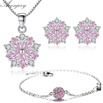 Anenjery Hot Fashion Zircon Cherry Blossoms Flower Necklace+Earrings+Bracelet 925 Sterling Silver Jewelry Sets For Women Girl
Anenjery Hot Fashion Zircon Cherry Blossoms Flower Necklace+Earrings+Bracelet 925 Sterling Silver Jewelry Sets For Women Girl