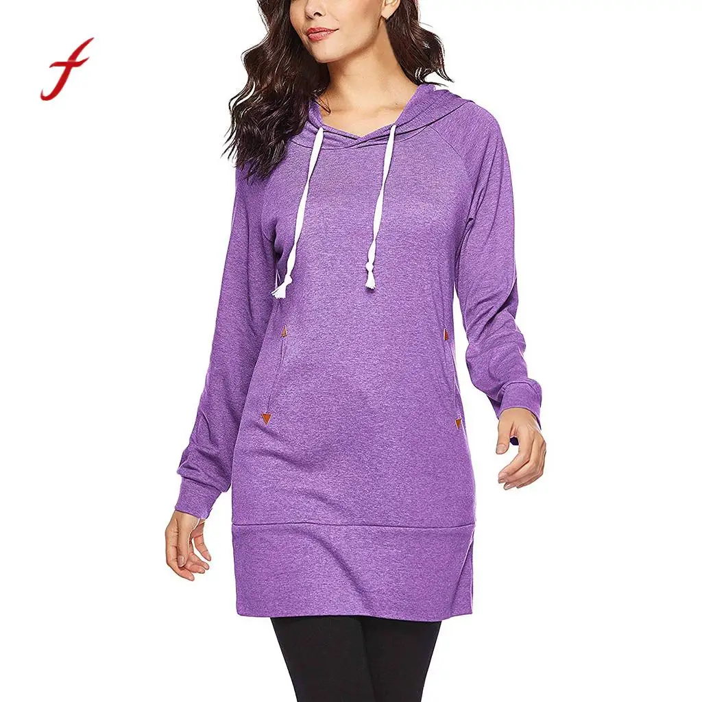 

Women blouses plus size feminino Spring Autumn Long Sleeve Solid Tunics Pocket Pullover Hoodie womens tops and blouses