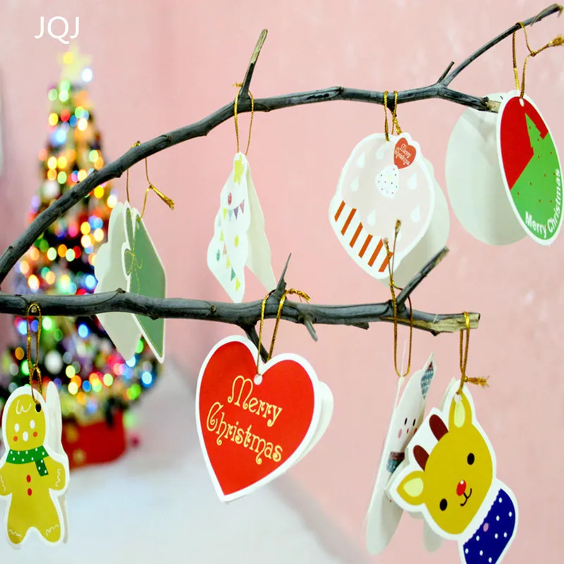 Image JQJ 14 PCS SET Christmas Tree Ornaments Paper Greeting Card Crafts DIY Cheap Navidad New Year Home Garden Decoration Items Gifts