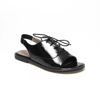 LIDIAN Lace up High quality Genuine leather sandals flat elastic strap sandals Black Casual slip patent leather 
LIDIAN Lace up High quality Genuine leather sandals flat elastic strap sandals Black Casual slip patent leather