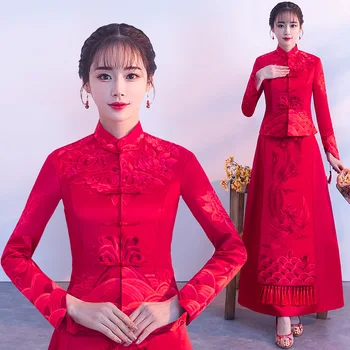 Elegant Long Sleeve Bride Marriage Dress Chinese Red Women Wedding Party Qipao Vestidos Classic Embroidery Phoenix Cheongsam
Elegant Long Sleeve Bride Marriage Dress Chinese Red Women Wedding Party Qipao Vestidos Classic Embroidery Phoenix Cheongsam