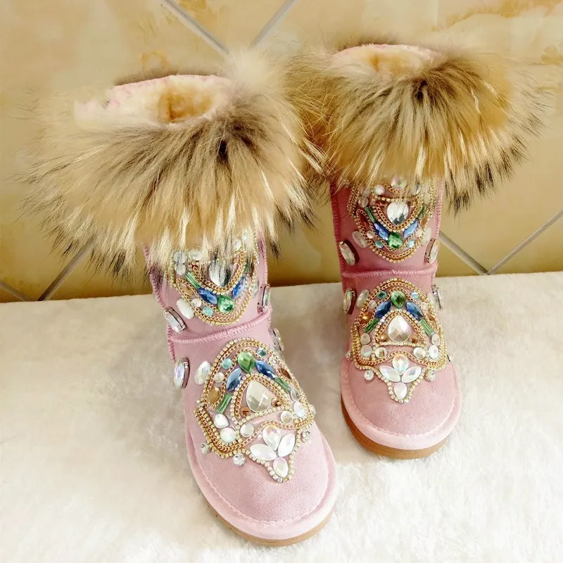 Winter Women Warm Snow Boots Fashion Crystal Luxury Hand Made Genuine Leather Shoes Women Boots Female Fur Plush Botas Mujer
Winter Women Warm Snow Boots Fashion Crystal Luxury Hand Made Genuine Leather Shoes Women Boots Female Fur Plush Botas Mujer