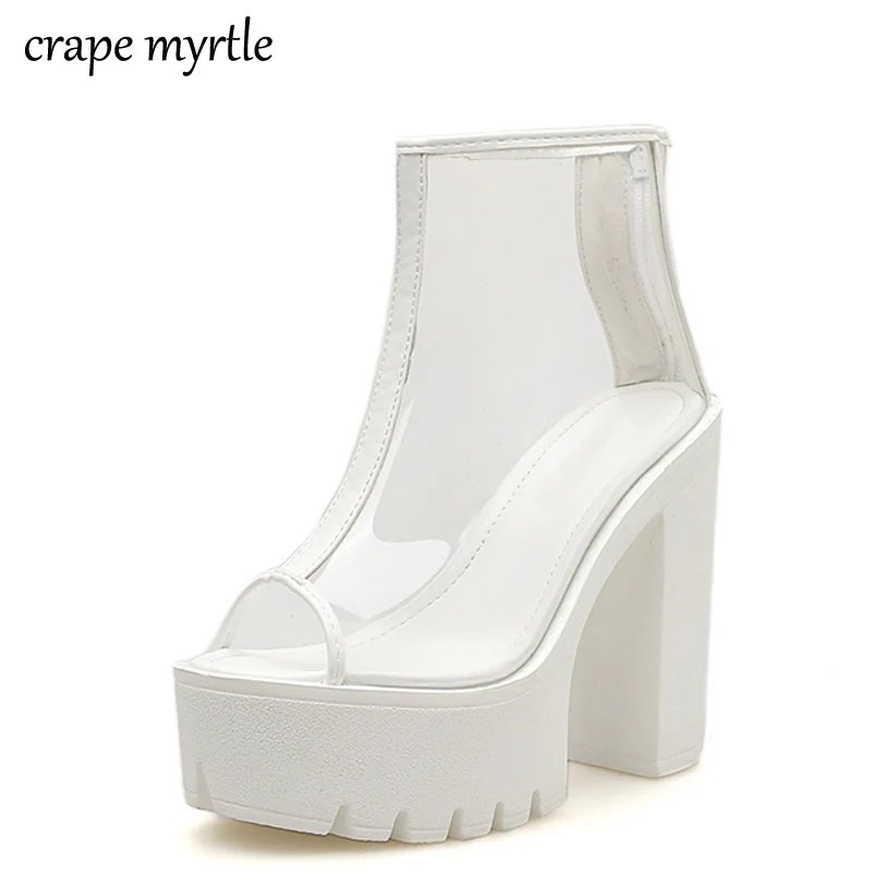 High Heels Summer Shoes Transparent Clear Ankle Boots For Women Open Toe Thick Heels Women's Shoes Back Zipper Size 40 YMA478
High Heels Summer Shoes Transparent Clear Ankle Boots For Women Open Toe Thick Heels Women's Shoes Back Zipper Size 40 YMA478