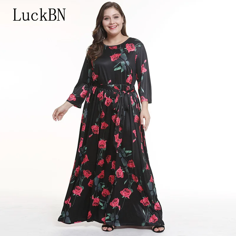 LuckBN Spring Autumn Maxi Long Dresses Fashion Lady Bobo 3/4 Sleeve Floral Print Dress Large Size Women Vintage Dress Plus Size
LuckBN Spring Autumn Maxi Long Dresses Fashion Lady Bobo 3/4 Sleeve Floral Print Dress Large Size Women Vintage Dress Plus Size