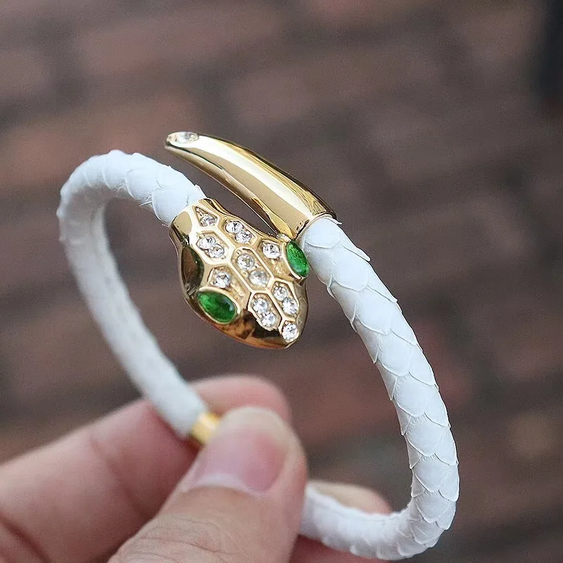 Charming White Snake Python Bracelet Genuine Python Leather Men Bracelet With Charms Snake Head Custom Men Women Jewelry Gift
Charming White Snake Python Bracelet Genuine Python Leather Men Bracelet With Charms Snake Head Custom Men Women Jewelry Gift