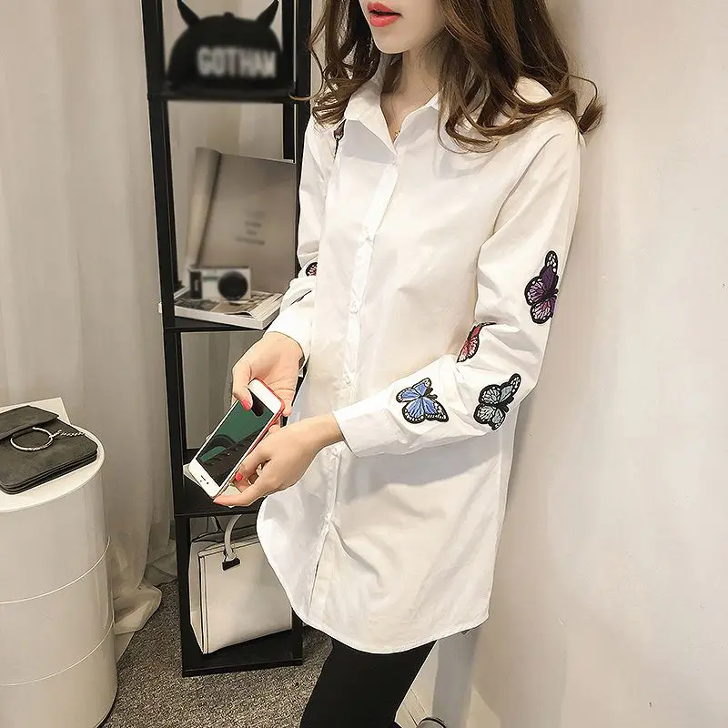 2019 Spring Lapel Fashion Butterflies Embroidery New Long Sleeves Blouses Womens Autumn Casual Loose Shirt Tops Female Clothes
2019 Spring Lapel Fashion Butterflies Embroidery New Long Sleeves Blouses Womens Autumn Casual Loose Shirt Tops Female Clothes