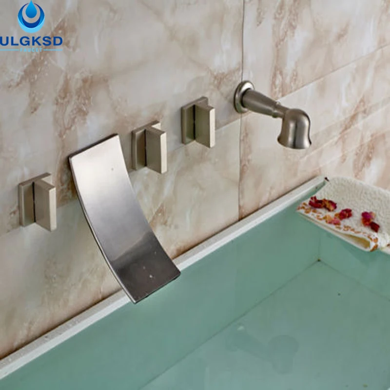 

Ulgksd Nickle 5 pcs Bathtub Faucet Bathroom Shower Faucet with Handheld Spout New Arrival Mixer Taps Deck Mounted