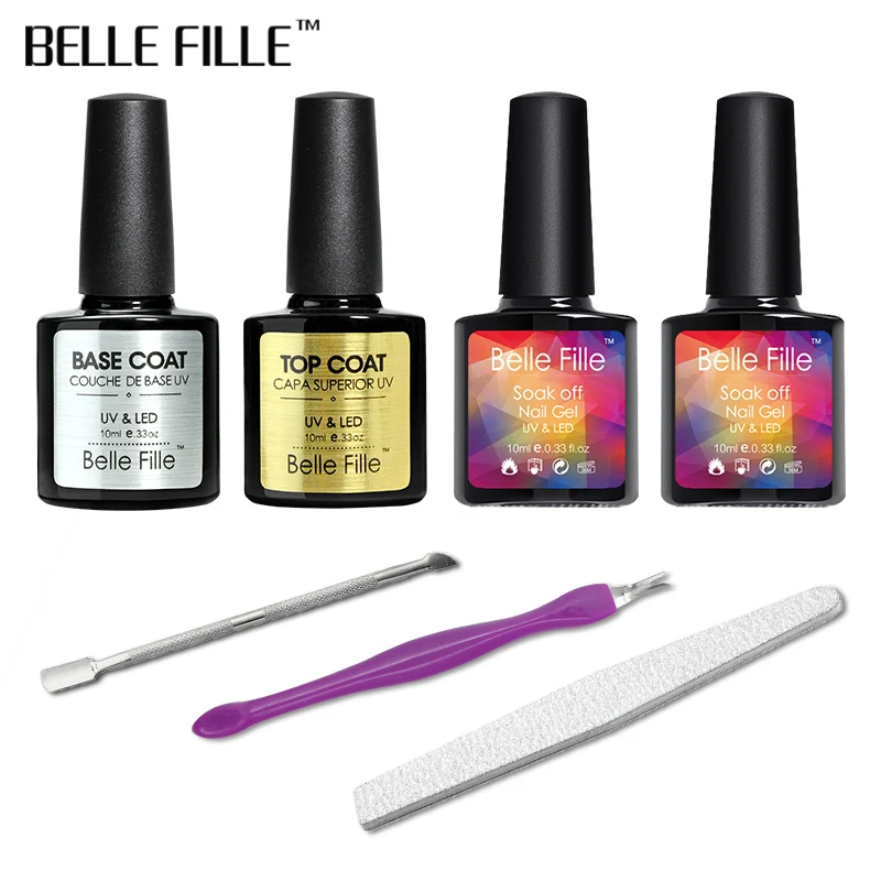 Belle Fille 2 Color Gel Nail Set Tools Varnish lacquer Manicure Kit For Art UV Lamp | Красота и здоровье
