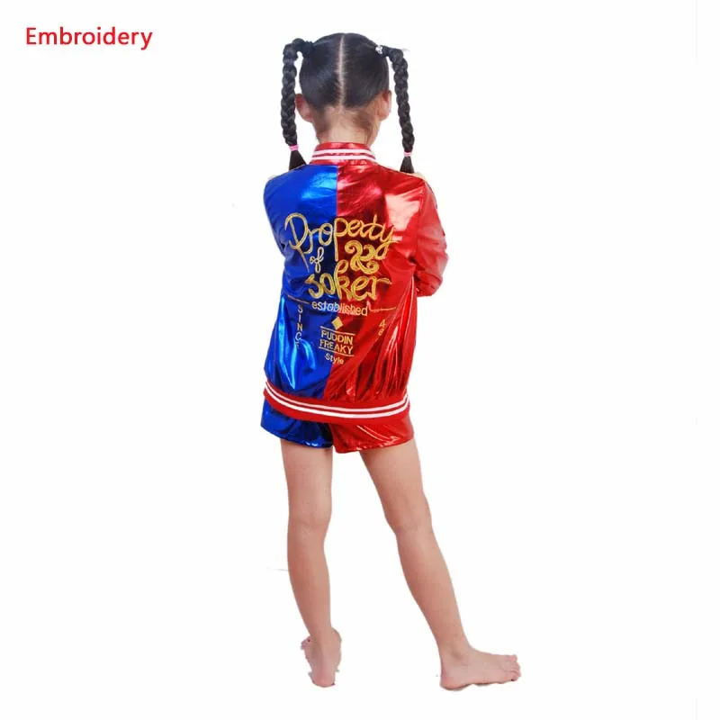 4pcs 2020 New Harley Quinn Cosplay Costumes Kids Girls Purim Coats embroidery Jacket Chamarras De Batman Para Mujer Suit Gloves
4pcs 2020 New Harley Quinn Cosplay Costumes Kids Girls Purim Coats embroidery Jacket Chamarras De Batman Para Mujer Suit Gloves