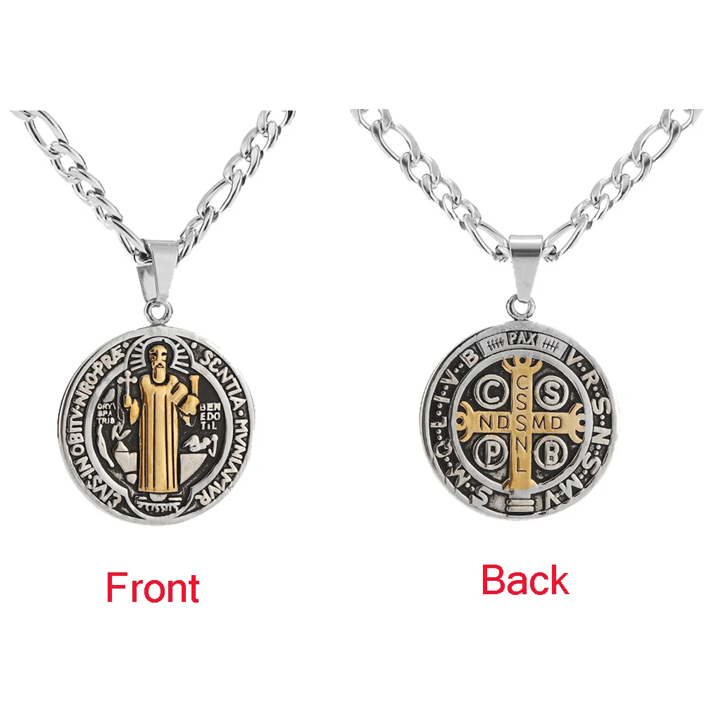 silver/gold tone Men's St Benedict Exorcism Pendant Necklace Stainless Steel Catholic Roman Cross Demon Protection Ghost Hunter
silver/gold tone Men's St Benedict Exorcism Pendant Necklace Stainless Steel Catholic Roman Cross Demon Protection Ghost Hunter