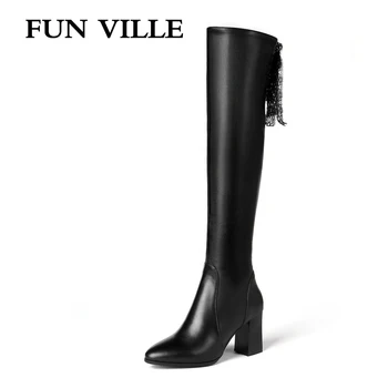 FUN VILLE 2018 New Style Women over the knee Boots Genuine Leather Winter High heel Boots Warm Pointed toe Zipper Big size 34-45 
FUN VILLE 2018 New Style Women over the knee Boots Genuine Leather Winter High heel Boots Warm Pointed toe Zipper Big size 34-45