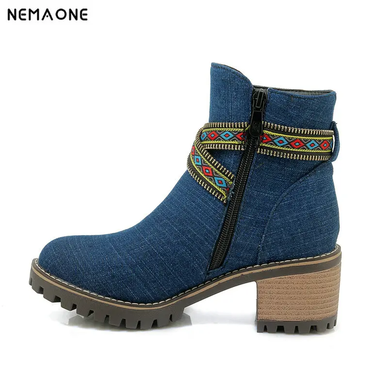 NEMAONE New denim high heels ladies ankle boots woman casual shoes autumn winter warm women boots large size 43
NEMAONE New denim high heels ladies ankle boots woman casual shoes autumn winter warm women boots large size 43