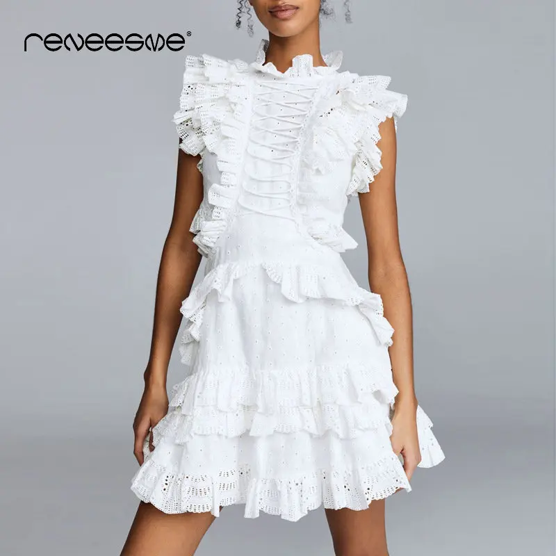 2019 new women dress hollow out ruffles solid white vintage o neck sleeveless ladies dresses A line streetwear mini vestidos
2019 new women dress hollow out ruffles solid white vintage o neck sleeveless ladies dresses A line streetwear mini vestidos