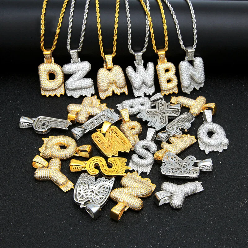 Drip Bubble Letter NAME NECKLACE CZ Ice Zircon glod silver Pendant Men Women Jewelry Send 3mm*24inch Steel Twist Chain
Drip Bubble Letter NAME NECKLACE CZ Ice Zircon glod silver Pendant Men Women Jewelry Send 3mm*24inch Steel Twist Chain