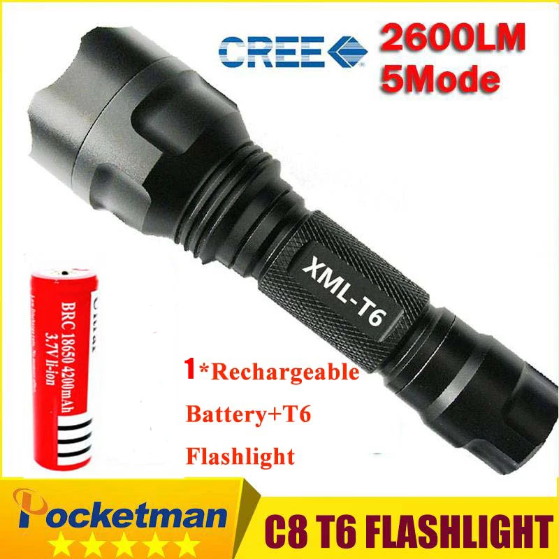 5Mode LED Hunting Flashlight Torch T6 Led Torch C8 light lantern Waterproof High Power with Rechargeable 18650 Battery
5Mode LED Hunting Flashlight Torch T6 Led Torch C8 light lantern Waterproof High Power with Rechargeable 18650 Battery