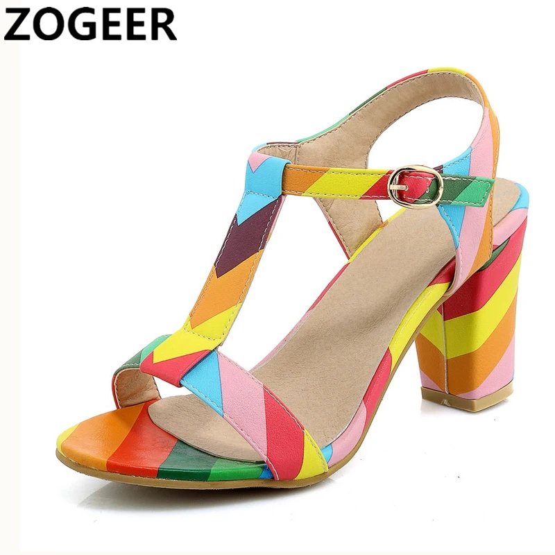 Fashion Colorful Women Sandals Summer Open Toe High Heels T-straps Flip Flops Silver Party Wedding Shoes Woman | Обувь