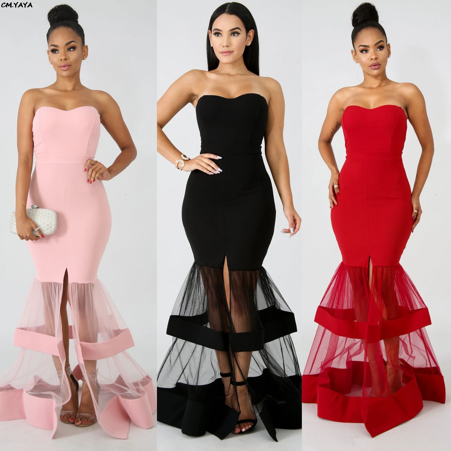 2019 women summer strapless split cascading ruffles mesh patchwork mermaid maxi dress vintage party night long dresses GLSJ3119
2019 women summer strapless split cascading ruffles mesh patchwork mermaid maxi dress vintage party night long dresses GLSJ3119