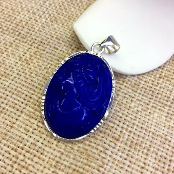 S925 silver inlaid pure nature of Afghanistan lapis lazuli goddess carved head car, Flower Pendant
S925 silver inlaid pure nature of Afghanistan lapis lazuli goddess carved head car, Flower Pendant