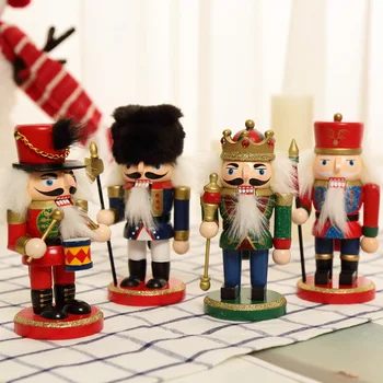 

Nutcracker Puppet Zakka Creative Desktop Decoration 12cm Wood Made Christmas Ornaments Drawing Walnuts Soldiers Band Dolls