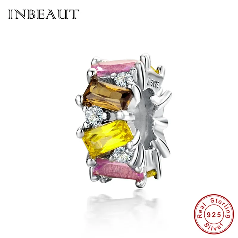 INBEAUT 100% реальная фотосеребряная прямоугольная желтая и розовая циркониевая