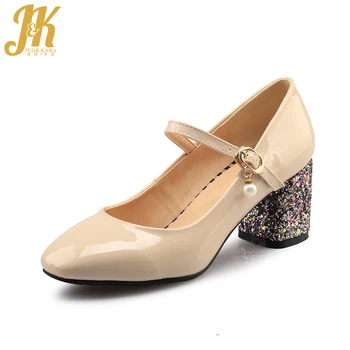 JK Big Size High Heels Ladies Pumps Square Toe Bling Hoof Heels Buckle Footwear Spring Fashion Handmade Women Mary Jane Shoes
JK Big Size High Heels Ladies Pumps Square Toe Bling Hoof Heels Buckle Footwear Spring Fashion Handmade Women Mary Jane Shoes