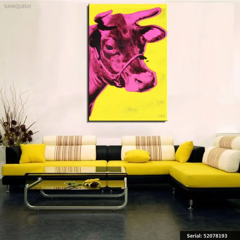 

VANQUISH Andy Warhol Cow c1966 Yellow and Pink pop art print Wall Painting picture Home abstract Decorative Art 52078193