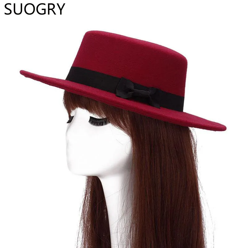 Autumn Winter Women Men Bowknot Trendy Jazz Flat Top Hat Fashion Vintage Chapeu Fedoras Wide Brim Wool Felt Bowler Fedora Caps
Autumn Winter Women Men Bowknot Trendy Jazz Flat Top Hat Fashion Vintage Chapeu Fedoras Wide Brim Wool Felt Bowler Fedora Caps