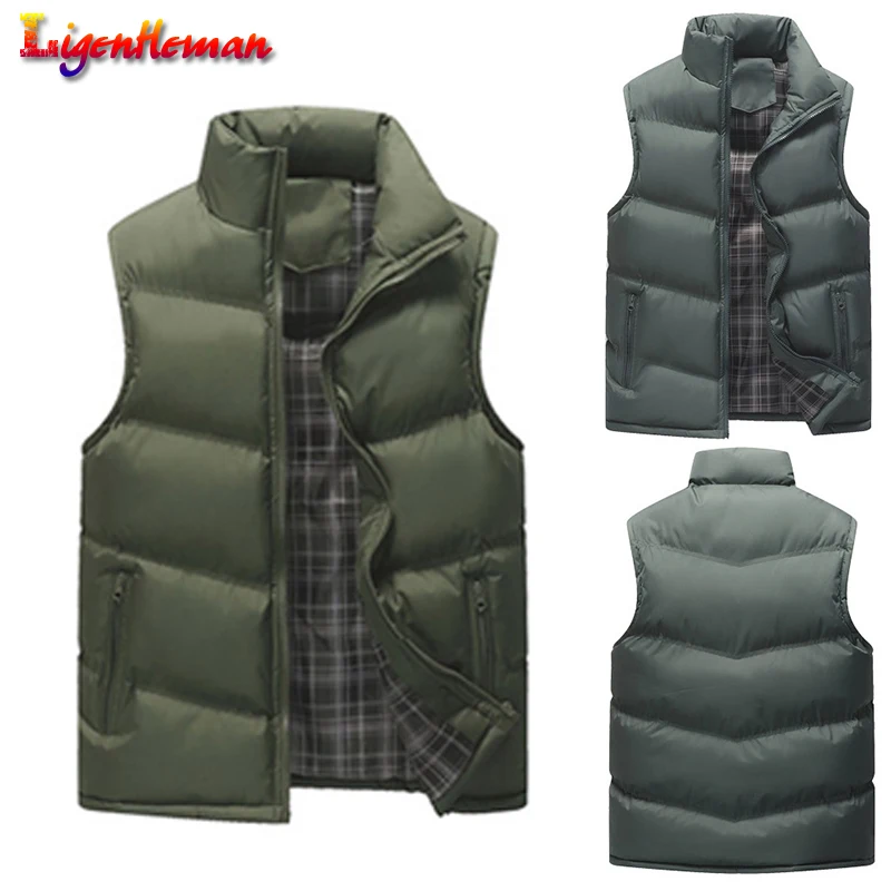 Spring Autumn Sleeveless Male Waistcoats Jackets Stand Collar Plus Size 4XL Men's Vests Men Coats Army Khaki Solid Casual Vest | Мужская