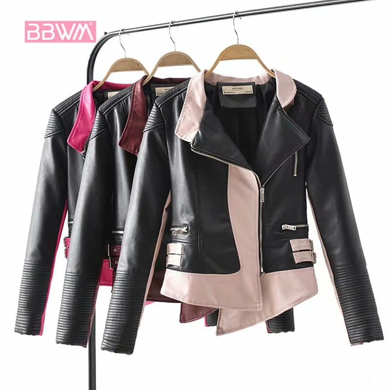 Elegant women's 2018 autumn and winter new wild self-cultivation color matching irregular leather jacket short coat
Elegant women's 2018 autumn and winter new wild self-cultivation color matching irregular leather jacket short coat