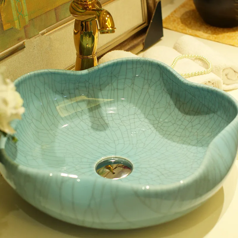 

Bathroom Lavabo Ceramic Counter Top Wash Basin Cloakroom crackle glazing Porcelain Vessel Sink bathroom sinks mini wash basin