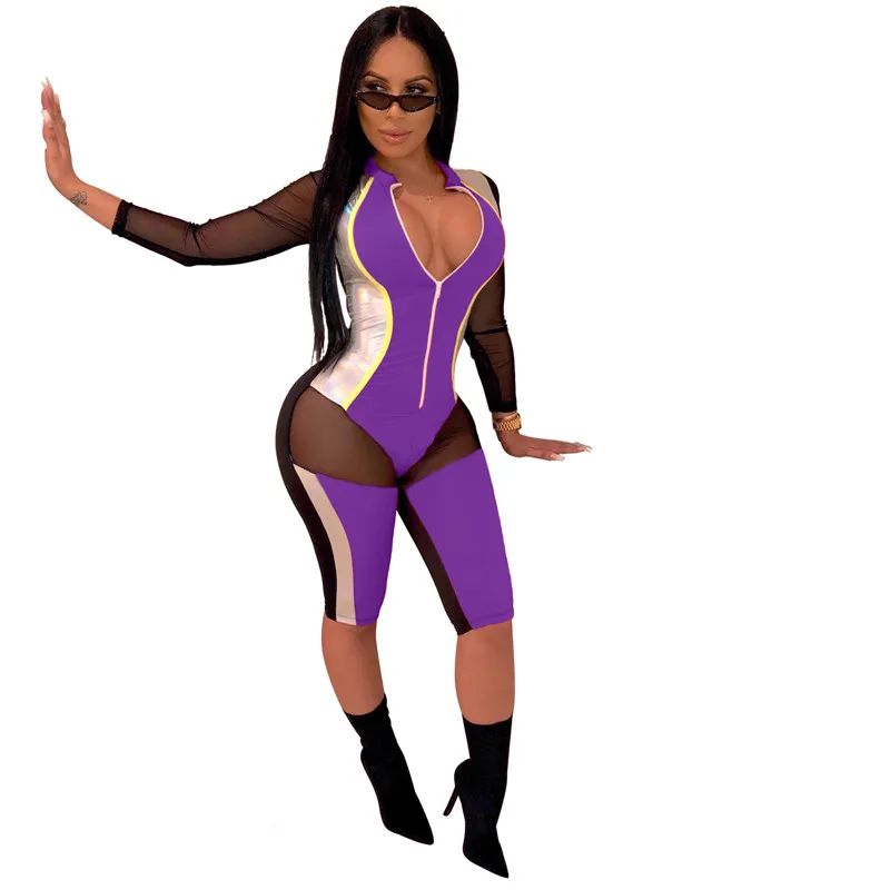 Patchwork Mesh Short Jumpsuit Romper Women Sexy Bodysuit Long Sleeve V Neck Zip PU One Piece Nightclub Party Bodycon Playsuit
Patchwork Mesh Short Jumpsuit Romper Women Sexy Bodysuit Long Sleeve V Neck Zip PU One Piece Nightclub Party Bodycon Playsuit