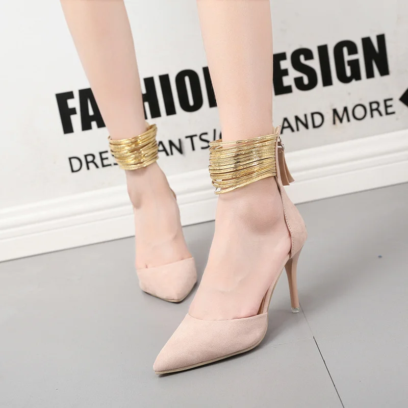 2019 Spring Autumn Women Pointed Toe Flock Pumps Curve Super High Party Fashion Metal Strap Shoes Ladies Heels zapatos de mujer
2019 Spring Autumn Women Pointed Toe Flock Pumps Curve Super High Party Fashion Metal Strap Shoes Ladies Heels zapatos de mujer