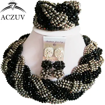 ACZUV Latest Nigerian Wedding African Beads Jewelry Set Crystal Black Silver Twisted Necklace A12R006
ACZUV Latest Nigerian Wedding African Beads Jewelry Set Crystal Black Silver Twisted Necklace A12R006