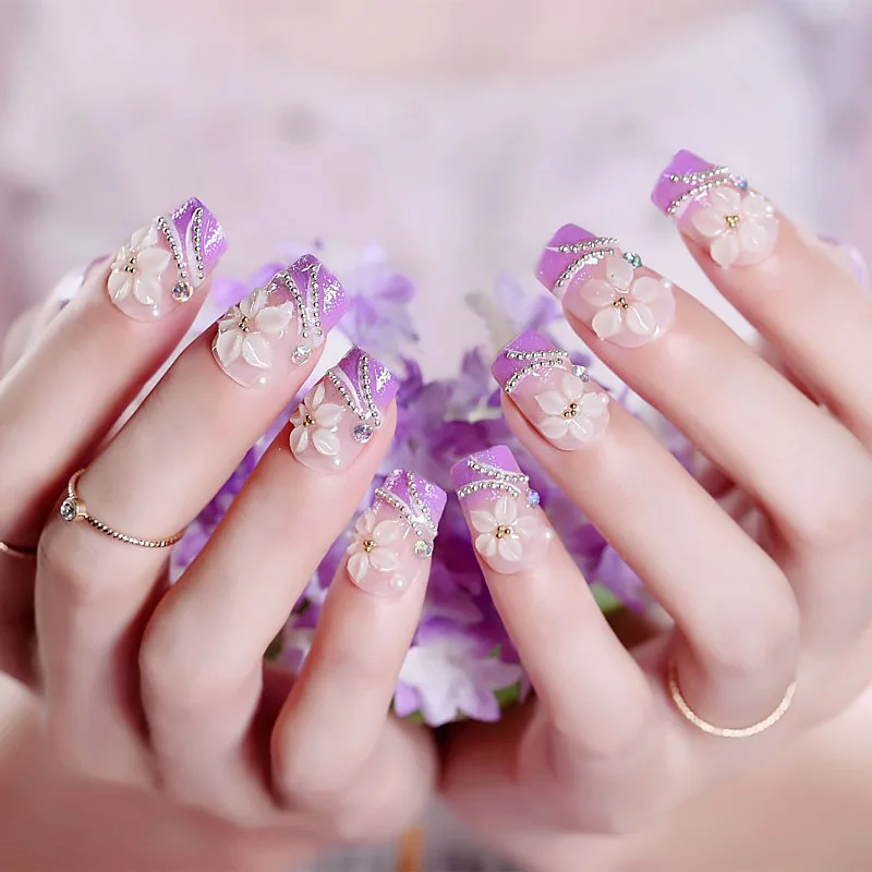 wedding Nail Art accessories Purple Long False Nails White Carved flowers Acrylic Fake Nail Press on full tips artificial Nail
wedding Nail Art accessories Purple Long False Nails White Carved flowers Acrylic Fake Nail Press on full tips artificial Nail