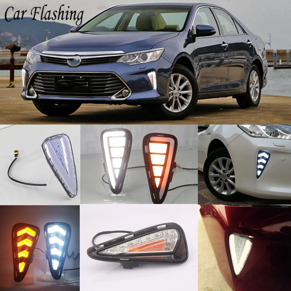 Car flashing 2PCS drl For Toyota Camry 2015 2016 2017 LED DRL Daytime Running Lights Daylight Fog light cover with Yellow Signal
Car flashing 2PCS drl For Toyota Camry 2015 2016 2017 LED DRL Daytime Running Lights Daylight Fog light cover with Yellow Signal