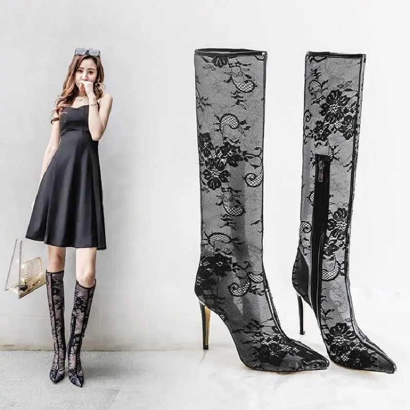 Womens Pointy Toe Stilettos heel Mesh Floral Breathable Heeled Knee High Boot A13
Womens Pointy Toe Stilettos heel Mesh Floral Breathable Heeled Knee High Boot A13