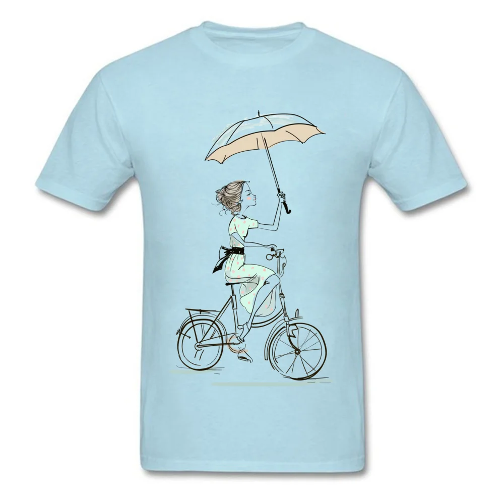 umbrellas girl riding a bicycle Fitted Men T Shirts Crewneck Short Sleeve All Cotton Tops & Tees Fitness Tight Tees umbrellas girl riding a bicycle light