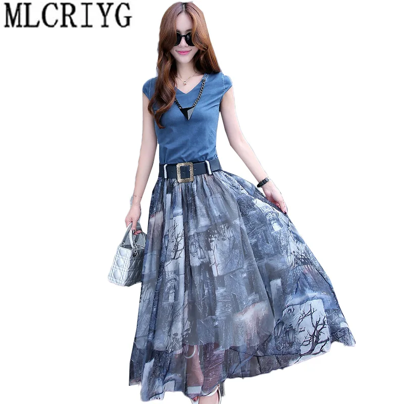Two Pieces Set Summer Dress Women 2019 New Arrival Printting Chiffon Dresses Female Suits V-Neck Belt Long Dress vestidos LX28
Two Pieces Set Summer Dress Women 2019 New Arrival Printting Chiffon Dresses Female Suits V-Neck Belt Long Dress vestidos LX28