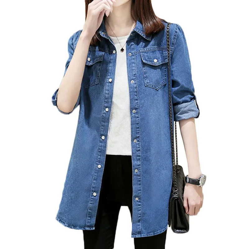 Women shirt casual Large size denim shirt 2019 spring new long section was thin long-sleeved shirt women
Women shirt casual Large size denim shirt 2019 spring new long section was thin long-sleeved shirt women