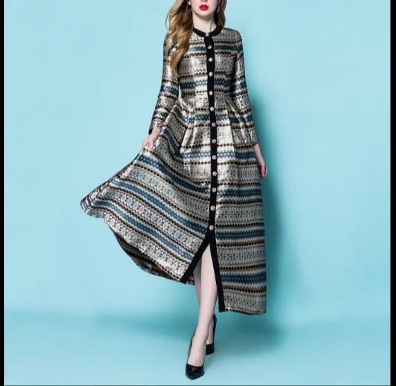2018 New Spring Autumn Women's Retro Round CollarJacquard Single-brested Super Long Dress Female Long Sleeve Maxi Long Dresses
2018 New Spring Autumn Women's Retro Round CollarJacquard Single-brested Super Long Dress Female Long Sleeve Maxi Long Dresses
