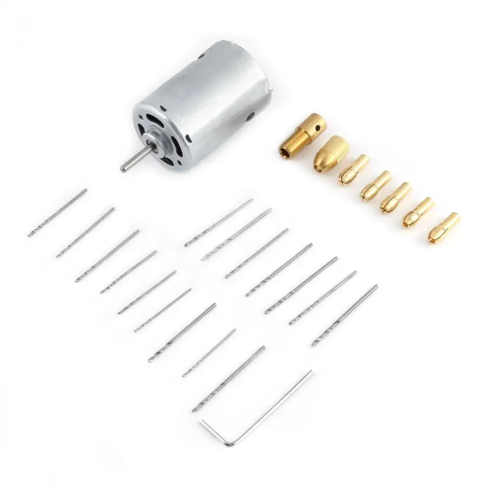25 IN 1 Kit 545 12V 0.2A Brush DC Electric Motor + Twist Drill Bit+ Chucks for DIY Tools