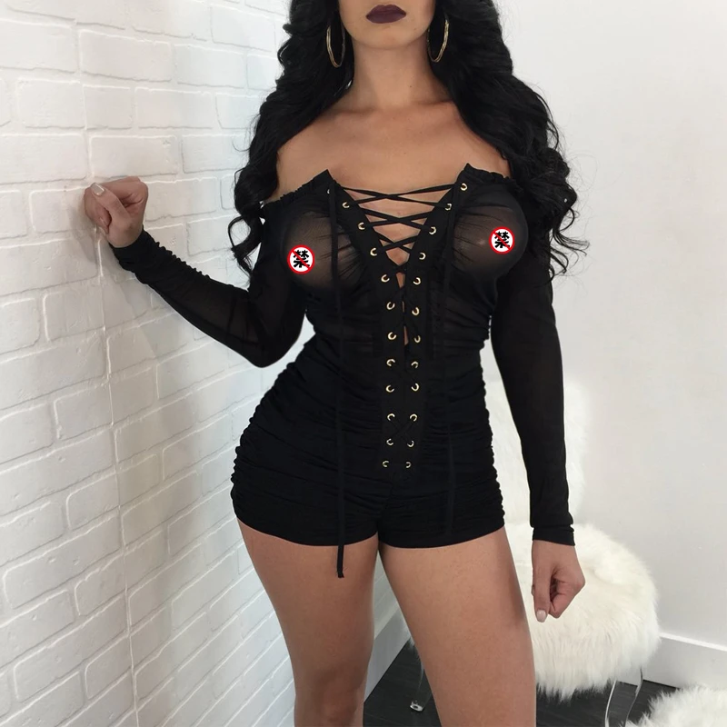 XLLAIS Fall 2018 Mesh Bandage Overall For Women Off The Shoulder Tie-Up Black Streetwear Jumpsuit Body Mujer Elegant Plasysuit
XLLAIS Fall 2018 Mesh Bandage Overall For Women Off The Shoulder Tie-Up Black Streetwear Jumpsuit Body Mujer Elegant Plasysuit