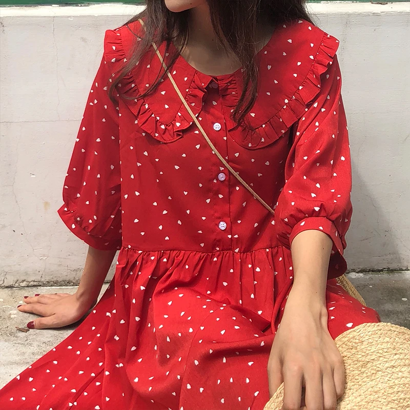 Kawaii Lolita Mori Korean Peter Pan Ruffles Collar Dot Print Red Midi Long Dress Plus Size Oversized 5XL Loose Boho Chiffon Cute
Kawaii Lolita Mori Korean Peter Pan Ruffles Collar Dot Print Red Midi Long Dress Plus Size Oversized 5XL Loose Boho Chiffon Cute