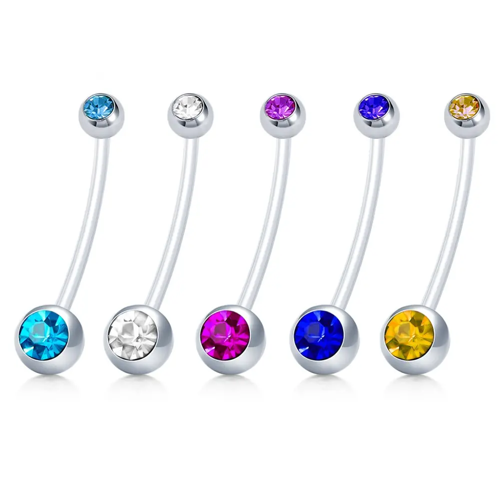 

JFORYOU Belly Button Rings Pregnancy Sports or Maternity Flexible Bioflex Belly Rings Shiny Balls Navel Bar Retainer 14G 1.6mm