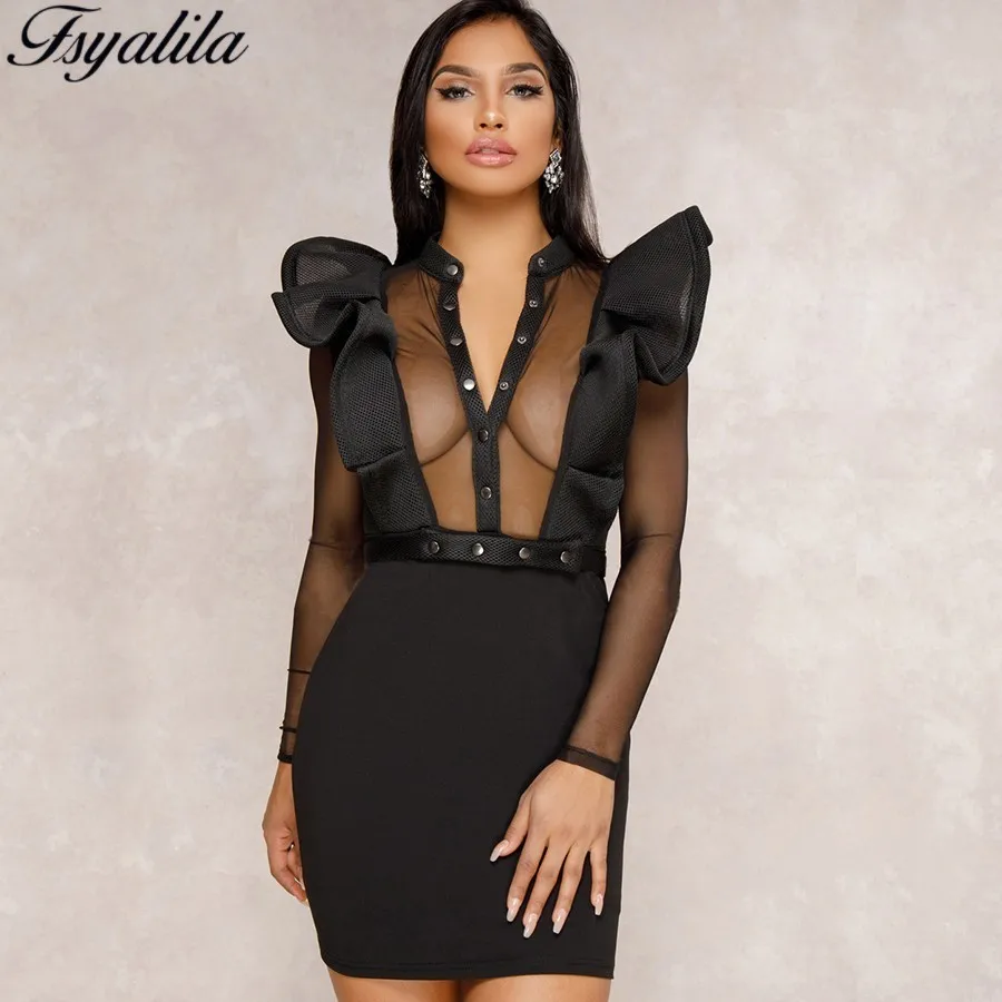 Sexy Ruffle Mini Dress Transparent Long Sleeve Autumn Dress Women Bodycon Club Vestido Sashes Mesh Tunic Streetwear Robe Femme
Sexy Ruffle Mini Dress Transparent Long Sleeve Autumn Dress Women Bodycon Club Vestido Sashes Mesh Tunic Streetwear Robe Femme