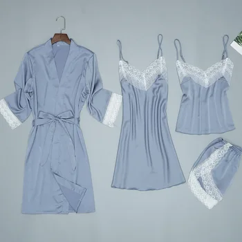 Lady Home Wear Pajamas 4PC Strap Top Pants Suit Sleepwear Sets Woman Nightgown Sexy Kimono Sleep Robe Bath Gown Nightdress
Lady Home Wear Pajamas 4PC Strap Top Pants Suit Sleepwear Sets Woman Nightgown Sexy Kimono Sleep Robe Bath Gown Nightdress