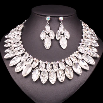 Luxury Crystal Statement Necklace Earrings Jewelry Sets Indian Bridal Wedding Costume Silver Plated Jewellery Gifts for Women
Luxury Crystal Statement Necklace Earrings Jewelry Sets Indian Bridal Wedding Costume Silver Plated Jewellery Gifts for Women