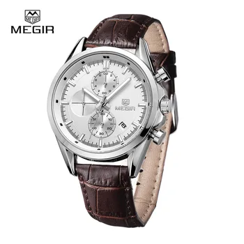 

MEGIR High Quality Rose Gold Dial Watch Men Leather Waterproof Watches Business Fashion Japan Quartz Movement Date Male Clock