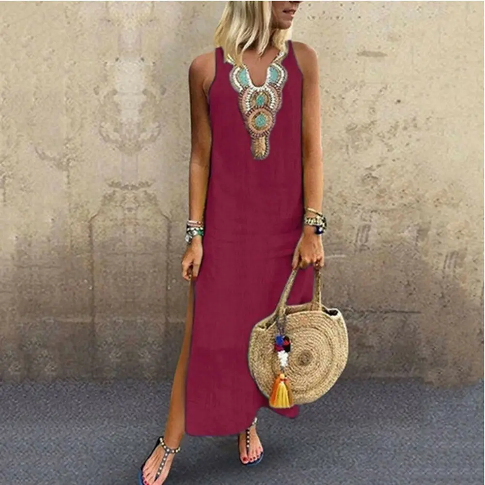 Vintage Women Long Maxi Dress Ladies Casual Sleeveless Embroidery Split Sundress Summer Beach Party Long Dress
Vintage Women Long Maxi Dress Ladies Casual Sleeveless Embroidery Split Sundress Summer Beach Party Long Dress