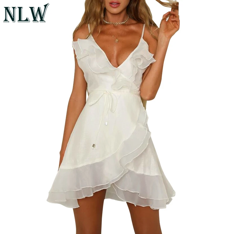 NLW Spaghetti Strap V Neck Sexy Dress Silver Ruffle Elegant Party Dress Mash White Short Casual Dress Vestidos
NLW Spaghetti Strap V Neck Sexy Dress Silver Ruffle Elegant Party Dress Mash White Short Casual Dress Vestidos